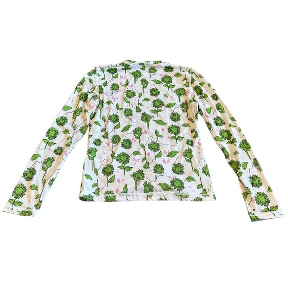 Stine Goya Juno Long Sleeve Stretch Shirt Green Sunflower Print Size Medium - Picture 8 of 12